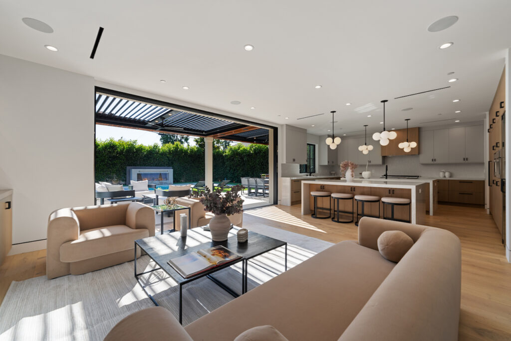 Los Angeles luxury property living room staged with neutral modern furniture