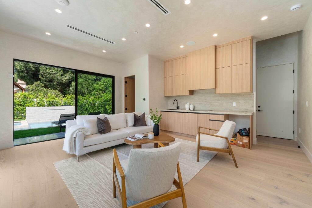 Staged Thousand Oaks family room arranged for upscale listing photography session